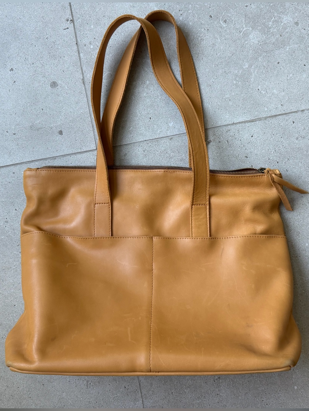 Able Caramel Tan Leather Zip-Top Tote